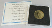 Load image into Gallery viewer, 1950 KING GEORGE VI THREE PENCE 3d BRASS PROOF COIN WITH QUAD CAPSULE &amp; COA
