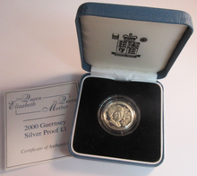 Load image into Gallery viewer, 2000 HER MAJESTY QUEEN ELIZABETH THE QUEEN MOTHER GUERNSEY SILVER PROOF £1 COIN
