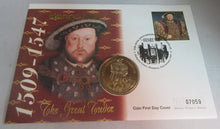 Load image into Gallery viewer, HENRY VIII THE GREAT TUDOR BUNC 1996 FALKLAND £2 COIN COVER PNC STAMP &amp; POSTMARK
