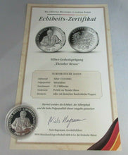 Load image into Gallery viewer, THE GREATEST GERMANS IN REAL SILVER THEODOR HEUSS 1949-1959 S/PROOF MEDAL &amp; COA
