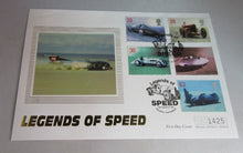 Load image into Gallery viewer, 1998 LEGENDS OF SPEED SILK FIRST DAY COVER INFORMATION CARD &amp; ALBUM SHEET
