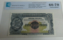 Load image into Gallery viewer, BRITAN ARMED FORCES £5 NOTE Uncirculated 1958 FIVE Pound GRADED EE1 292235
