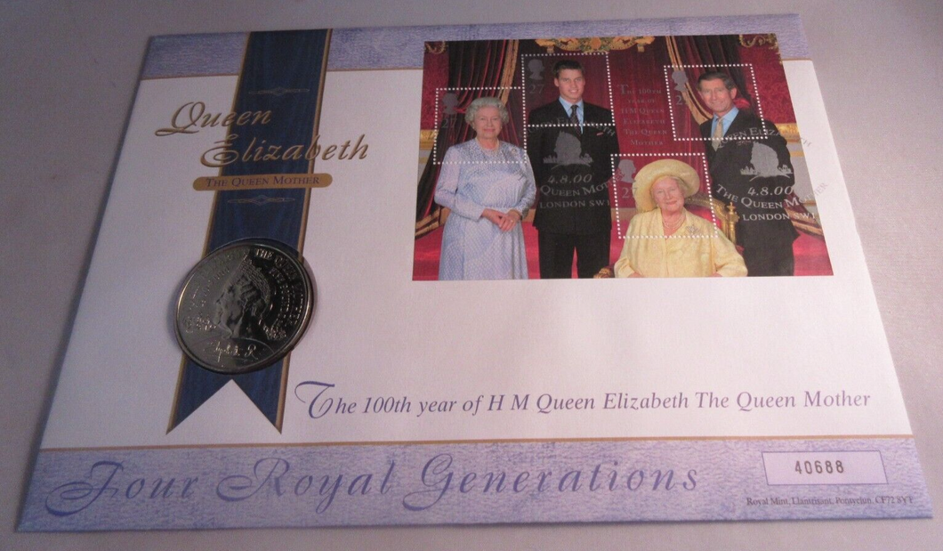 2000 100TH YEAR OF HM QUEEN ELIZABETH THE QUEEN MOTHER BUNC £5 COIN COVER PNC