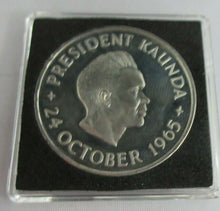 Load image into Gallery viewer, 1965 PRESIDENT KAUNDA 24TH OCTOBER PROOF ZAMBIA 5 SHILLINGS COIN WITH BOX &amp; COA
