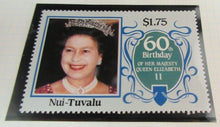 Load image into Gallery viewer, 1986 QUEEN ELIZABETH II 60TH BIRTHDAY NUI TUVALU STAMPS &amp; ALBUM SHEET
