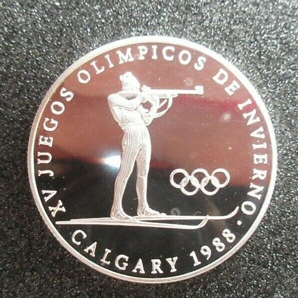 1988 Panama 1 balboa Olympic Winter Games Calgary Biathlon proof silver coin