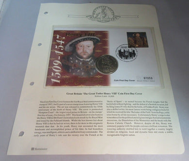 HENRY VIII THE GREAT TUDOR BUNC 1996 FALKLAND £2 COIN COVER PNC STAMP & POSTMARK