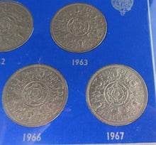 Load image into Gallery viewer, 1961-1967 QUEEN ELIZABETH II FLORINS BUNC 7 COIN SET IN ROYAL MINT BLUE BOOK
