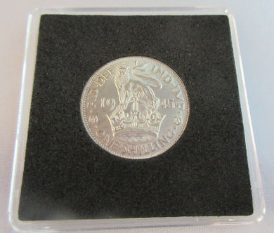 1945 KING GEORGE VI BARE HEAD .500 SILVER BUNC ONE SHILLING COIN WITH CAPSULE