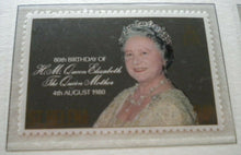 Load image into Gallery viewer, 1980 HM QUEEN ELIZABETH THE QUEEN MOTHER&#39;S 80TH BIRTHDAY 5 MNH STAMPS/INFO SHEET
