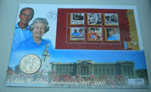 Load image into Gallery viewer, 1947-1997 GOLDEN WEDDING ANNIVERSARY BUNC £2 CROWN COIN COVER PNC, STAMPS, INFO
