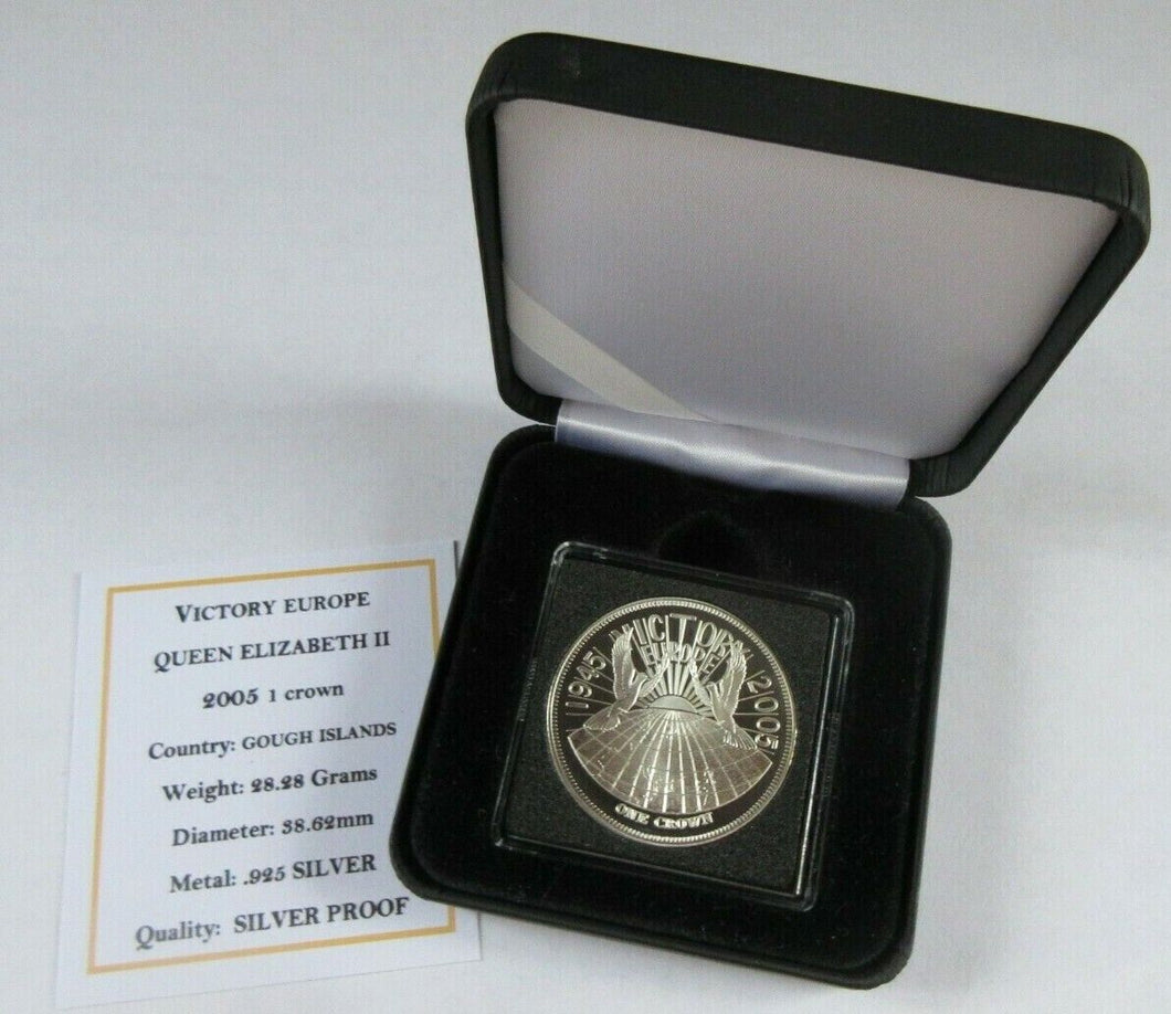 2005 VICTORY IN EUROPE QUEEN ELIZABETH II SILVER PROOF ONE CROWN BOX/COA