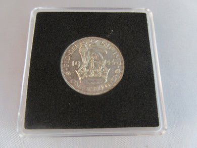 1944 KING GEORGE VI BARE HEAD .500 SILVER ONE SHILLING COIN BUNC WITH CAPSULE