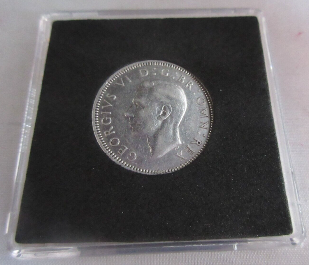 1941 KING GEORGE VI  .500 SILVER ENGLISH ONE SHILLING COIN IN QUAD CAPSULE