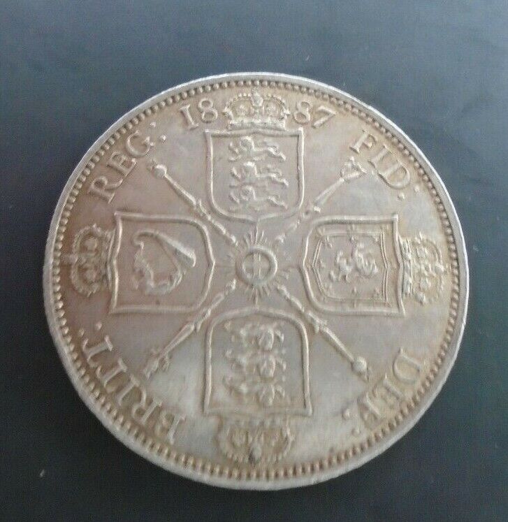 1887 VICTORIA FLORIN TWO SHILLINGS JUBILEE BUST Spink 3925 SCARCE COIN Cc3