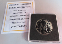 Load image into Gallery viewer, 2017 BENJAMIN BUNNY QEII BUNC 50P FIFTY PENCE COIN QUAD CAPSULE &amp; COA
