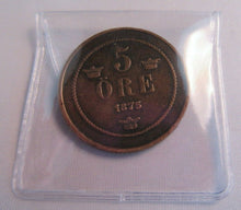 Load image into Gallery viewer, 1875 SWEDEN 5 ORE BRONZE EF-W PRESENTED IN CLEAR FLIP
