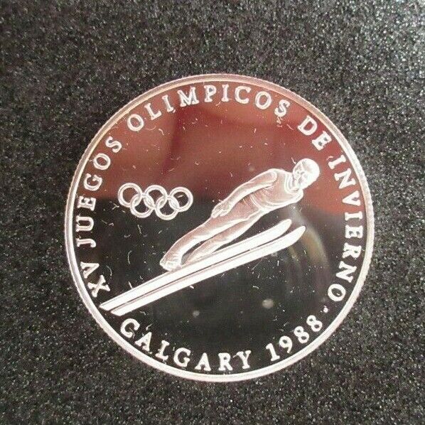 1988 Panama 1 balboa Olympic Winter Games Calgary SKI JUMP proof silver coin