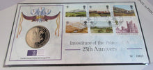 Load image into Gallery viewer, 1969-1994 INVESTITURE OF THE PRINCE OF WALES  25TH ANNIVER PROOF MEDAL COVER PNC
