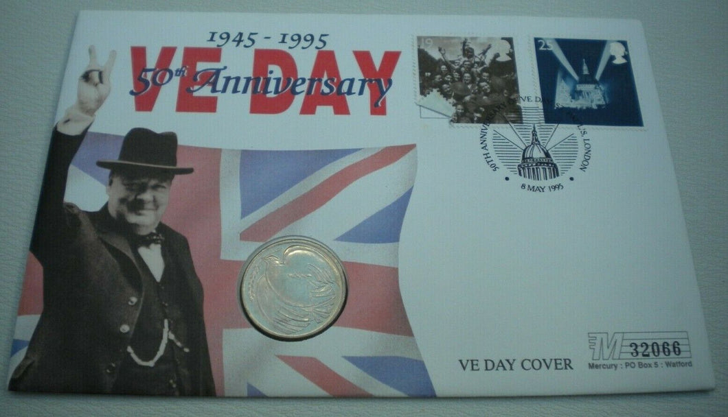 1945-1995 50TH ANNIVERSARY VE DAY BUNC £2 COIN COVER PNC WITH STAMPS & POSTMARK