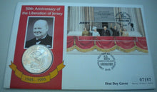 Load image into Gallery viewer, 1945-1995 50th ANNIVERSARY OF THE LIBERATION OF  JERSEY BUNC £2  CROWN COIN PNC
