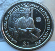 Load image into Gallery viewer, 2002 HM THE QUEEN&#39;S GOLDEN JUBILEE 1952-2002 BUNC ONE DOLLAR COIN COVER PNC
