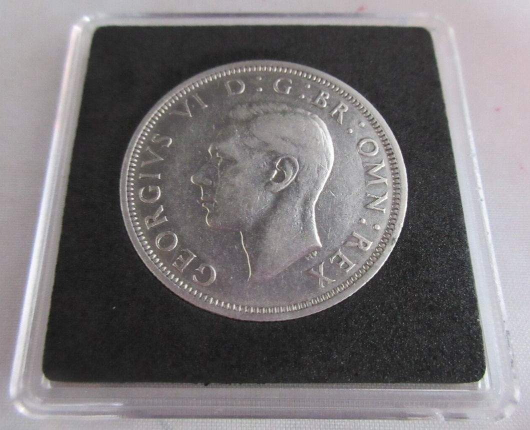 1937 GEORGE VI BARE HEAD HALF CROWN .500 EF+ IN QUADRANT CAPSULE