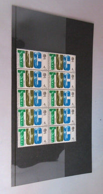 1968 BRITISH TUC 4d BLOCK OF 10 STAMPS MNH WITH CLEAR FRONTED STAMP HOLDER