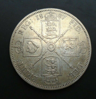 1887 VICTORIA FLORIN TWO SHILLINGS JUBILEE BUST Spink 3925 SCARCE COIN Cc4