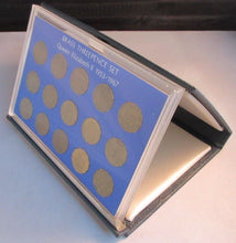 Load image into Gallery viewer, 1953-1967 QUEEN ELIZABETH II BRASS THREEPENCE 3d 15 COIN SET IN R/MINT BLUE BOOK
