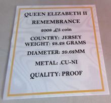 Load image into Gallery viewer, 2008 QEII REMEMBRANCE PROOF £5 FIVE POUND COIN QUAD CAPSULE &amp; COA
