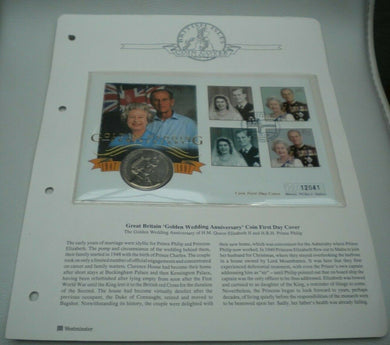 1947-1997 GOLDEN WEDDING ANNIVERSARY, £5 CROWN COIN FIRST DAY COVER PNC & INFO