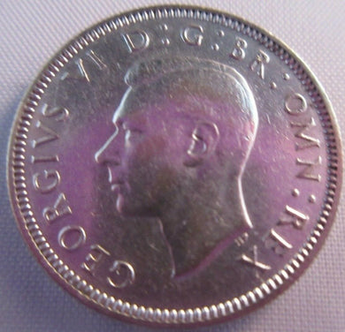 1937 KING GEORGE VI BARE HEAD .500 SILVER aUNC ONE SHILLING COIN & CLEAR FLIP S1