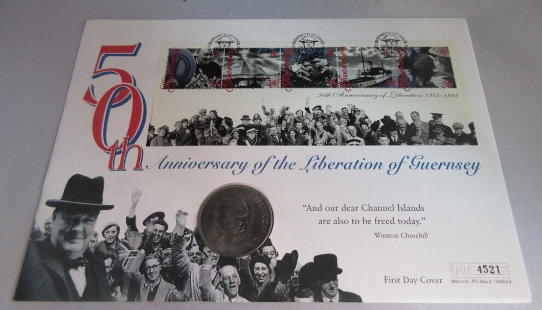 1965 50TH ANNIVERSARY OF THE LIBERATION GUERNSEY BUNC CHURCHILL CROWN COIN PNC