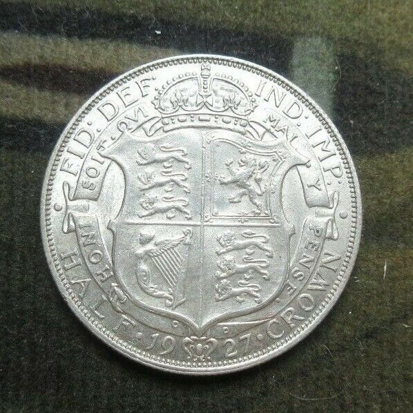 1927 GEORGE V BARE HEAD COINAGE HALF 1/2 CROWN SPINK 4032 CROWNED SHIELD CC1