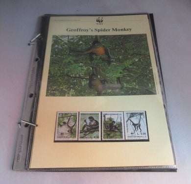 Spider Monkey WWF Info Sheets Exclusive Stamps from Honduras and FDC's