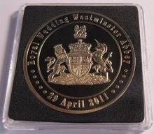Load image into Gallery viewer, 2011 ROYAL WEDDING WESTMINSTER ABBEY GOLD PLATED PROOF MEDAL &amp; CAPSULE
