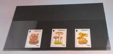 Load image into Gallery viewer, QUEEN ELIZABETH II FUNGI 3 X JERSEY DECIMAL STAMPS MNH IN STAMP HOLDER
