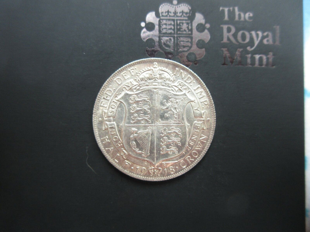 1918 GEORGE V BARE HEAD FIRST COIN HALF 1/2 CROWN SPINK 4011 CROWNED SHIELD Cc2