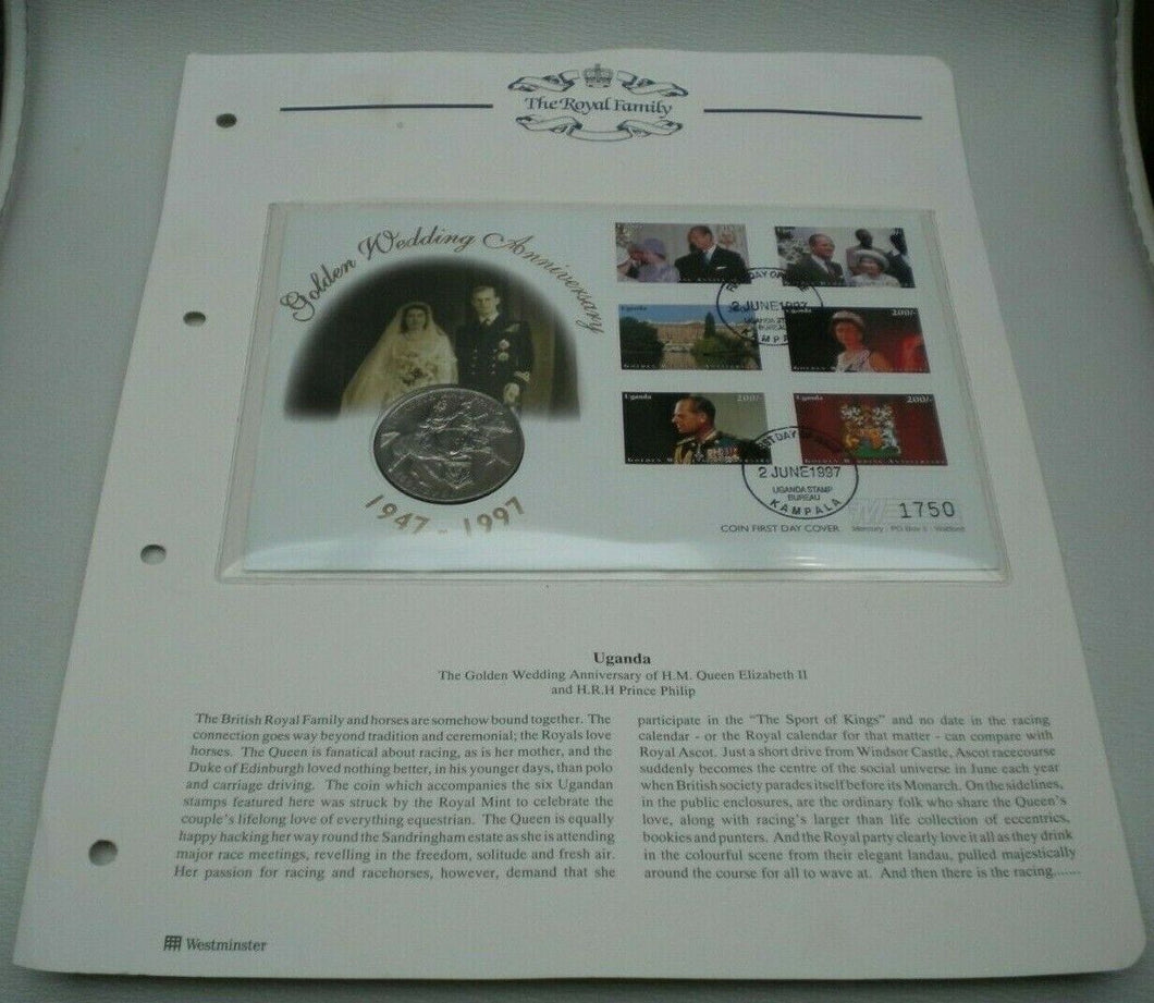 1947-1997 GOLDEN WEDDING ANNIVERSARY BUNC 2000SHILLINGS COIN FIRST DAY COVER PNC