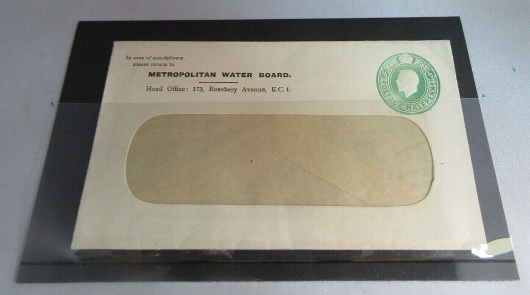 KING GEORGE V HALF PENNY EMBOSSED ENVELOPE UN-USED IN CLEAR FRONTED HOLDER