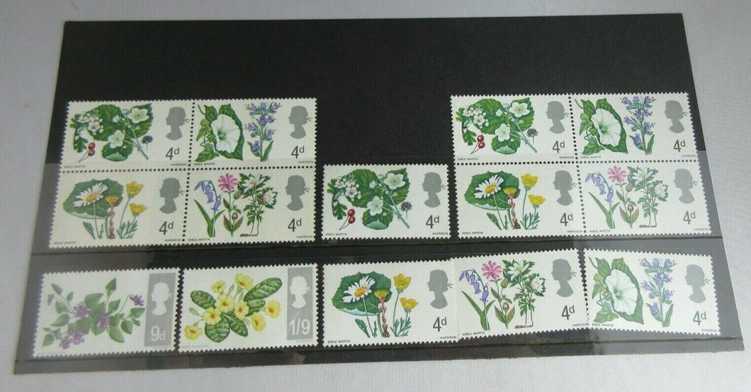 1966 FLOWERS 4d 9d & 1/9 - 14 STAMPS MNH PRESENTED IN CLEAR FRONTED STAMP HOLDER