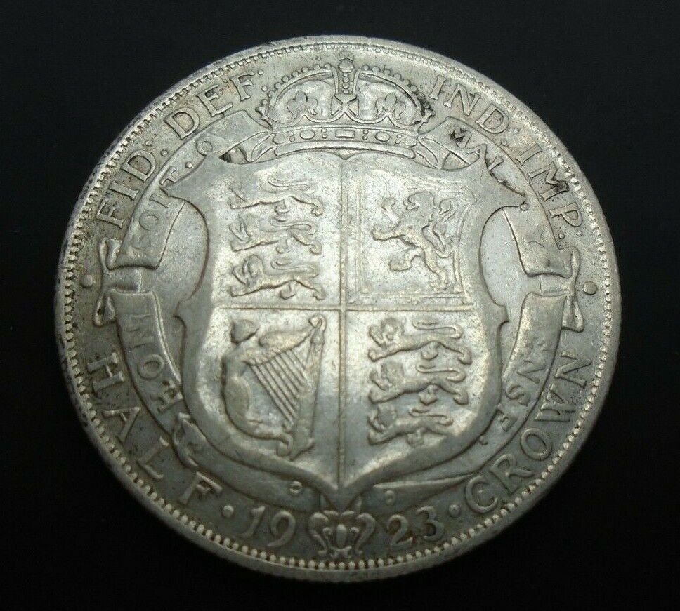 1923 GEORGE V BARE HEAD COINAGE HALF 1/2 CROWN SPINK 4021A CROWNED SHIELD 2