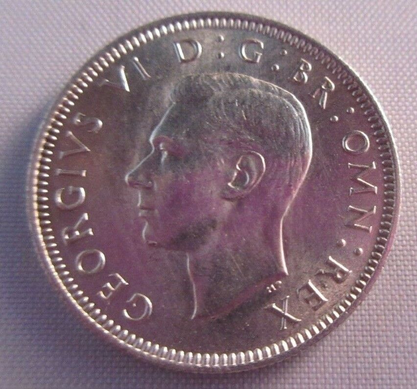 1939 KING GEORGE VI BARE HEAD .500 SILVER UNC ONE SHILLING COIN & CLEAR FLIP S2