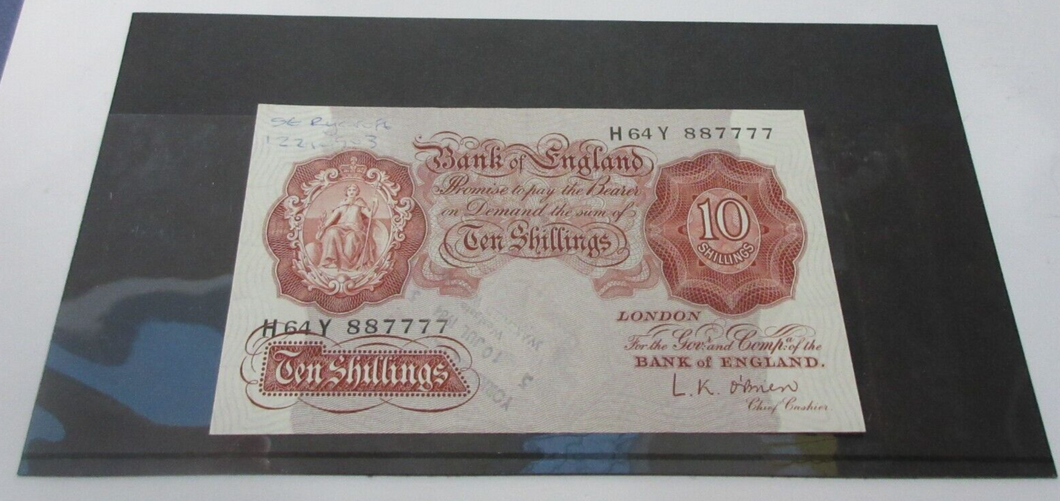 1950 BANK OF ENGLAND MARCH 1950 O'BRIEN UNC 10 SHILLING BANK NOTE H64Y 887777