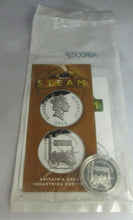 Load image into Gallery viewer, 2004 ROCKET THE GOLDEN AGE OF STEAM TRAINS SILVER PROOF ALDERNEY £5 COIN &amp; COA
