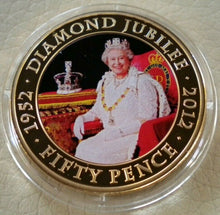 Load image into Gallery viewer, 2011 QUEEN ELIZABETH II DIAMOND JUBILEE 1952-2012 50P CROWN COIN WITHIN CAPSULE
