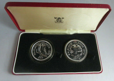 FALKLAND ISLANDS CONSERVATION 1979 ROYAL MINT SILVER PROOF £10 & £5 POUND BOXED