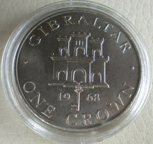 Load image into Gallery viewer, 1968 QUEEN ELIZABETH II GIBRALTAR ONE CROWN COIN PRESENTED IN CLEAR CAPSULE
