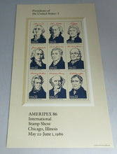 Load image into Gallery viewer, 1986 INTERNATIONAL STAMP SHOW PRESIDENTS OF THE UNITED STATES MNH 4 SHEETS
